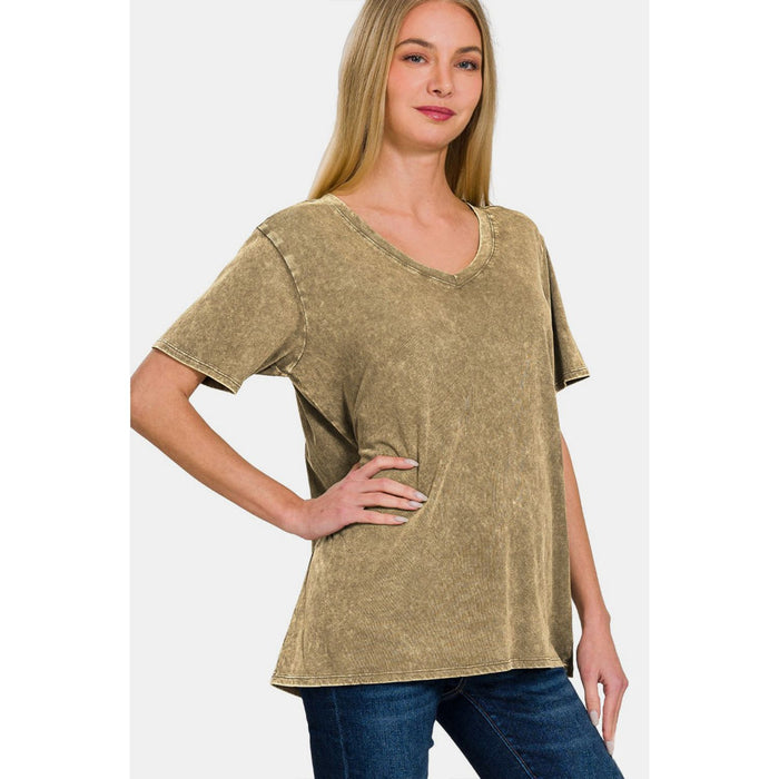 Zenana Washed Short Sleeve V-Neck T-Shirt