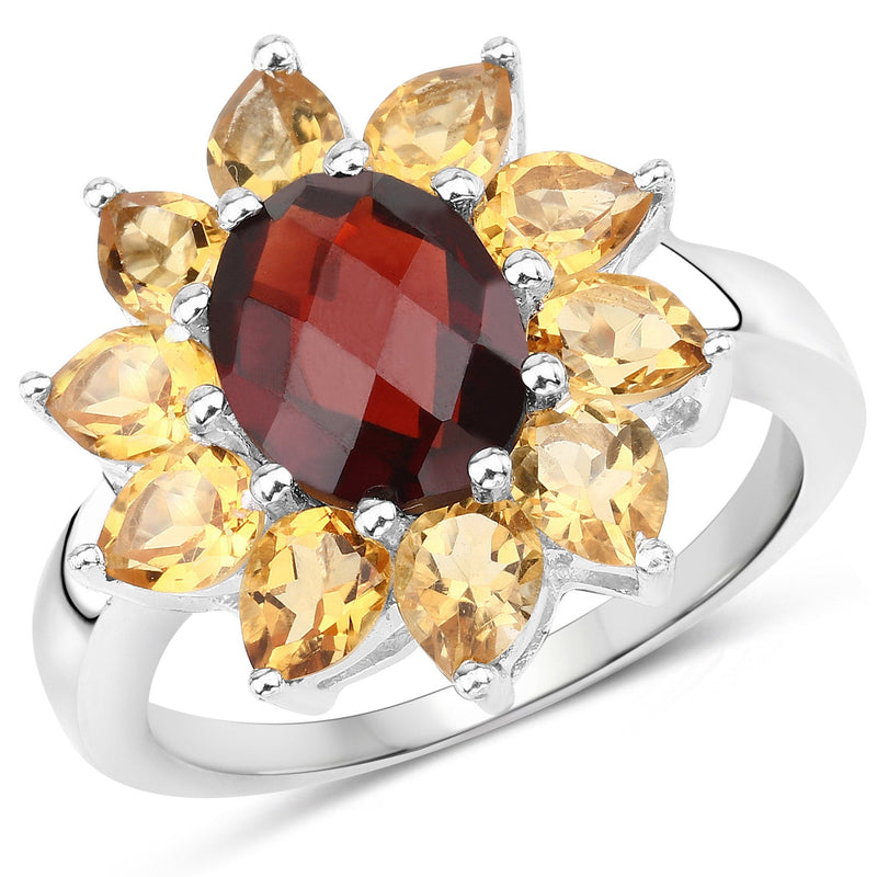 Bids.com 5.50 Carat Genuine Garnet and Citrine .925 Sterling Silver Ring Rings
