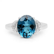 Bids.com 4.26 Carat Genuine London Blue Topaz & White Topaz .925 Sterling Silver Ring Rings
