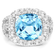 Bids.com 5.17 Carat Genuine Blue Topaz and White Topaz .925 Sterling Silver Ring Rings