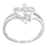 Bids.com 10K White Gold Diamond-Accented Cross & Open Heart Promise Fashion Ring (H-I Color, I1-I2 Clarity) - Size 7 Rings