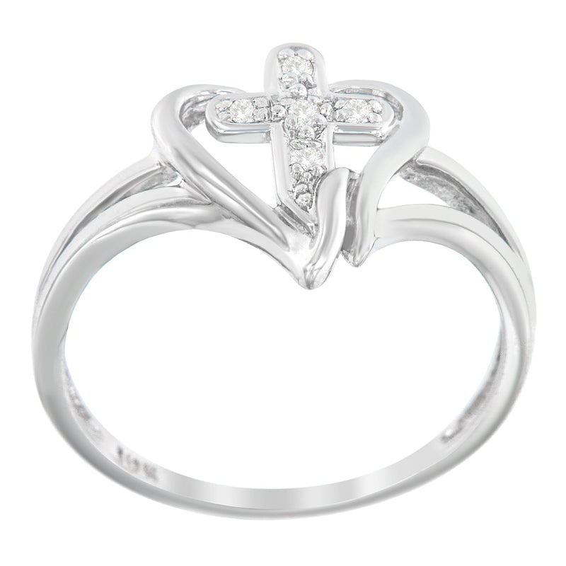 Bids.com 10K White Gold Diamond-Accented Cross & Open Heart Promise Fashion Ring (H-I Color, I1-I2 Clarity) - Size 7 Rings