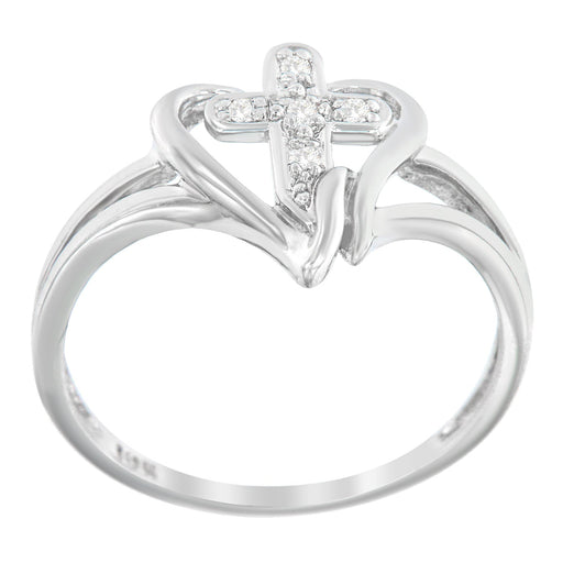 Bids.com 10K White Gold Diamond-Accented Cross & Open Heart Promise Fashion Ring (H-I Color, I1-I2 Clarity) - Size 7 Rings