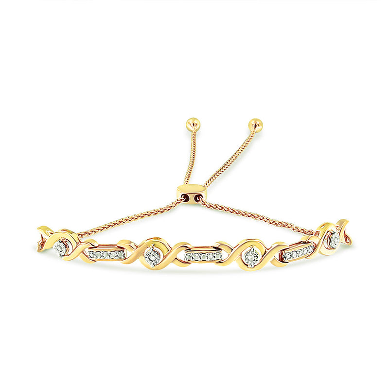 Bids.com 14K Yellow Gold Plated .925 Sterling Silver Channel Set Diamond Accent Twist 4â€-10â€ Adjustable Bolo Bracelet (I-J Color, I3 Clarity) Bracelets
