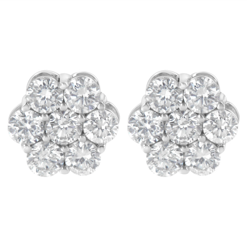 Bids.com Sterling Silver 2 cttw Floral Composite 7 Stone Diamond Stud Earring (I-J, I1-I2) Earrings