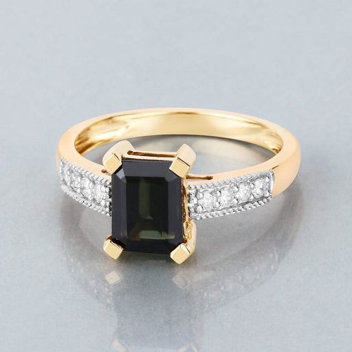 Bids.com 1.91 Carat Genuine Green Tourmaline and White Diamond 14K Yellow Gold Ring Rings