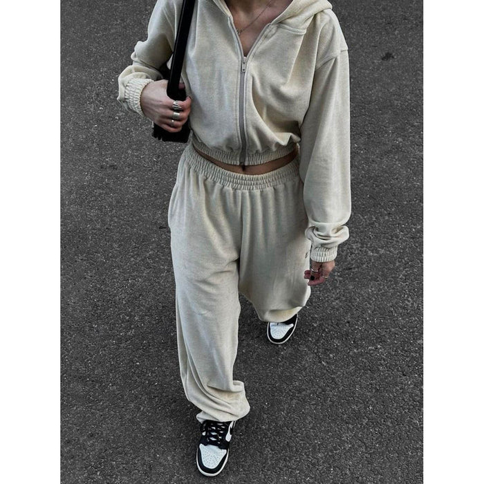 Zip Up Hoodie and Pocketed Pants Set