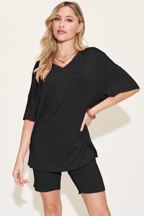 Bamboo V-Neck Drop Shoulder T-Shirt and Shorts Set