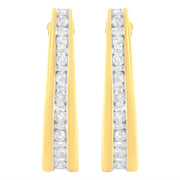 Bids.com 10K Yellow Gold 1 cttw Channel Set Diamond J-Hoop Earrings (H-I Clarity, I1-I2 Color) Earrings