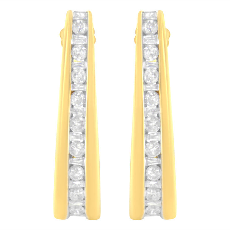 Bids.com 10K Yellow Gold 1 cttw Channel Set Diamond J-Hoop Earrings (H-I Clarity, I1-I2 Color) Earrings
