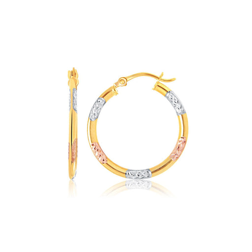 Bids.com 14k Tri-Color Gold Classic Hoop Earrings with Diamond Cut Details Earrings