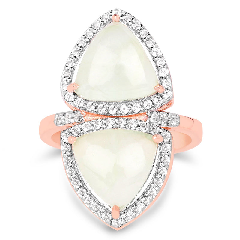 Bids.com 18K Rose Gold Plated 7.58 Carat Genuine Prehnite and White Topaz .925 Sterling Silver Ring Rings