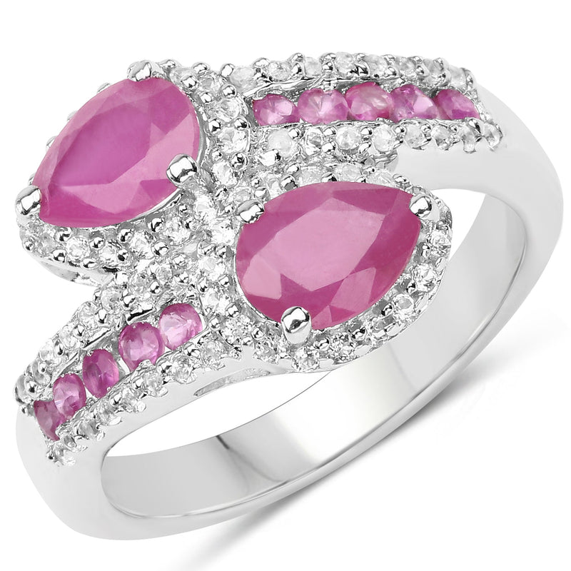 Bids.com 2.43 Carat Glass Filled Ruby and White Topaz Sterling Silver Ring Rings