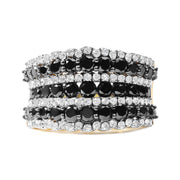 Bids.com 14K Yellow Gold Plated .925 Sterling Silver 1 3/4 Cttw Treated Black and White Alternating Diamond Multi Row Band Ring (Black / I-J Color, I2-I3 Clarity) - Size 7 Rings