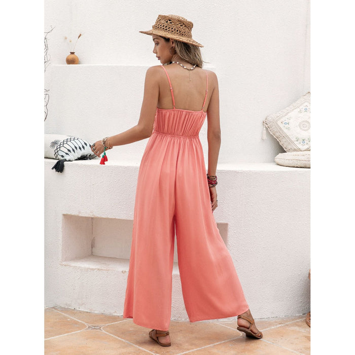 Openwork Spaghetti Strap Wide Leg Jumpsuit