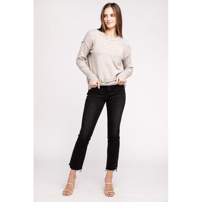 Melange Hi-Low Hem Round Neck Sweater