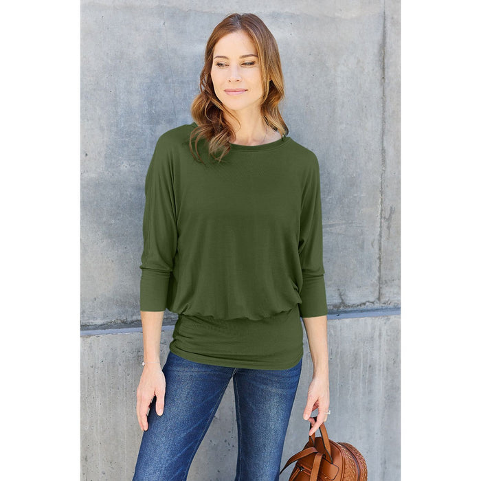 Basic Bae Round Neck Batwing Sleeve Blouse