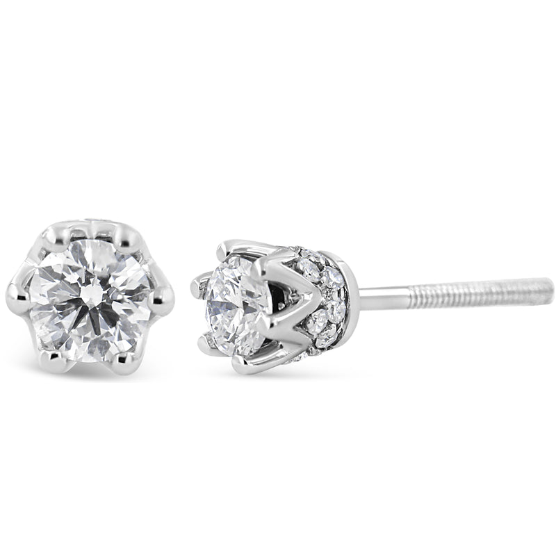Bids.com 14K White Gold 1/2 Cttw Round Diamond Crown Stud Earring (I-J Color, I1-I2 Clarity) Earrings