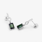 Bids.com 2.28 Carat Genuine Green Tourmaline and White Diamond 14K White Gold Earrings Earrings