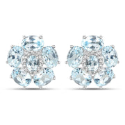Bids.com 18K White Gold Plated 10.48 Carat Genuine Blue Topaz and White Topaz .925 Sterling Silver Earrings Earrings
