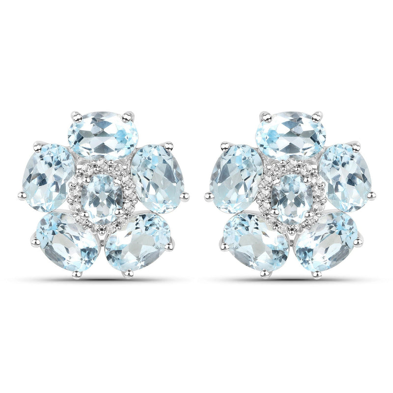 Bids.com 18K White Gold Plated 10.48 Carat Genuine Blue Topaz and White Topaz .925 Sterling Silver Earrings Earrings