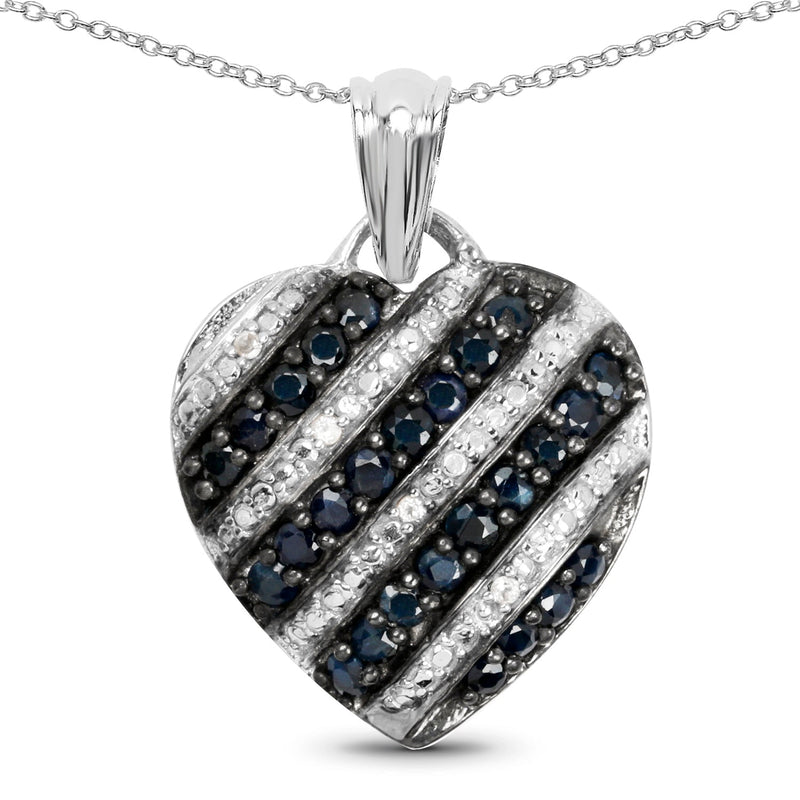 Bids.com 1.55 Carat Genuine Blue Sapphire and White Topaz .925 Sterling Silver Pendant Pendants