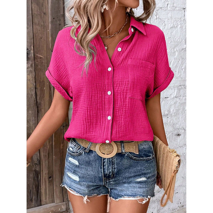 Textured Button Up Short Sleeve Shirt