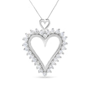 Bids.com .925 Sterling Silver 1 3/4 Cttw Round Diamond Lined Open Heart Pendant 18" Necklace (I-J Color, I2-I3 Clarity) Necklaces