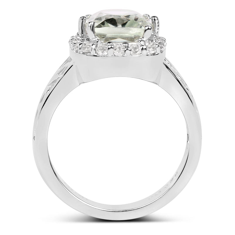 Bids.com 3.94 Carat Genuine Green Amethyst and White Topaz .925 Sterling Silver Ring Rings
