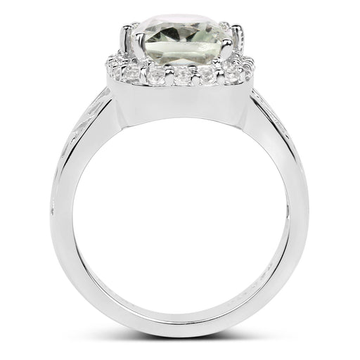 Bids.com 3.94 Carat Genuine Green Amethyst and White Topaz .925 Sterling Silver Ring Rings