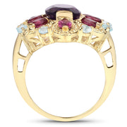 Bids.com 6.80 Carat Genuine Amethyst, Rhodolite and Blue Topaz .925 Sterling Silver Ring Rings