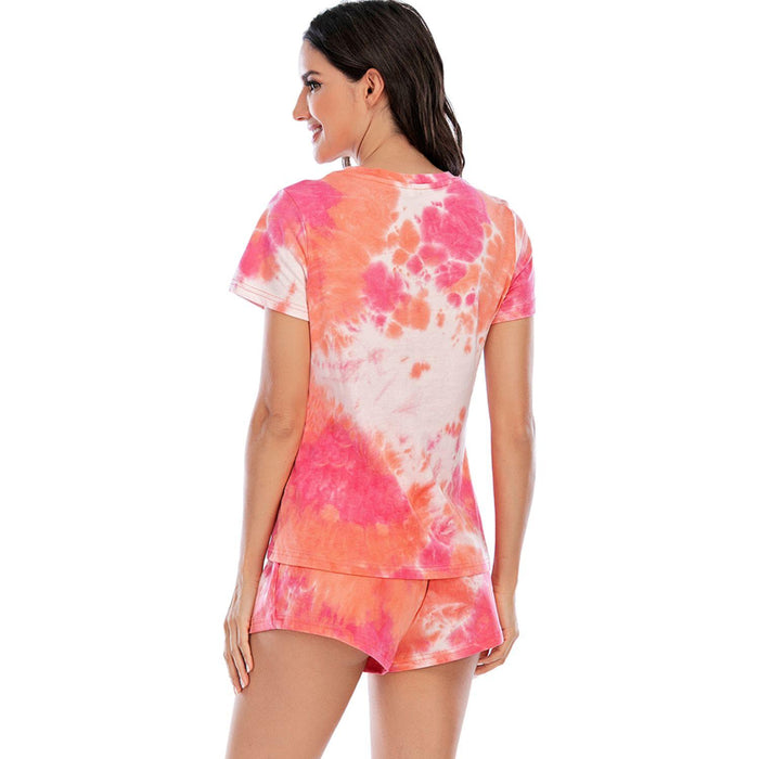 Tie-Dye Round Neck Short Sleeve Top and Shorts Lounge Set