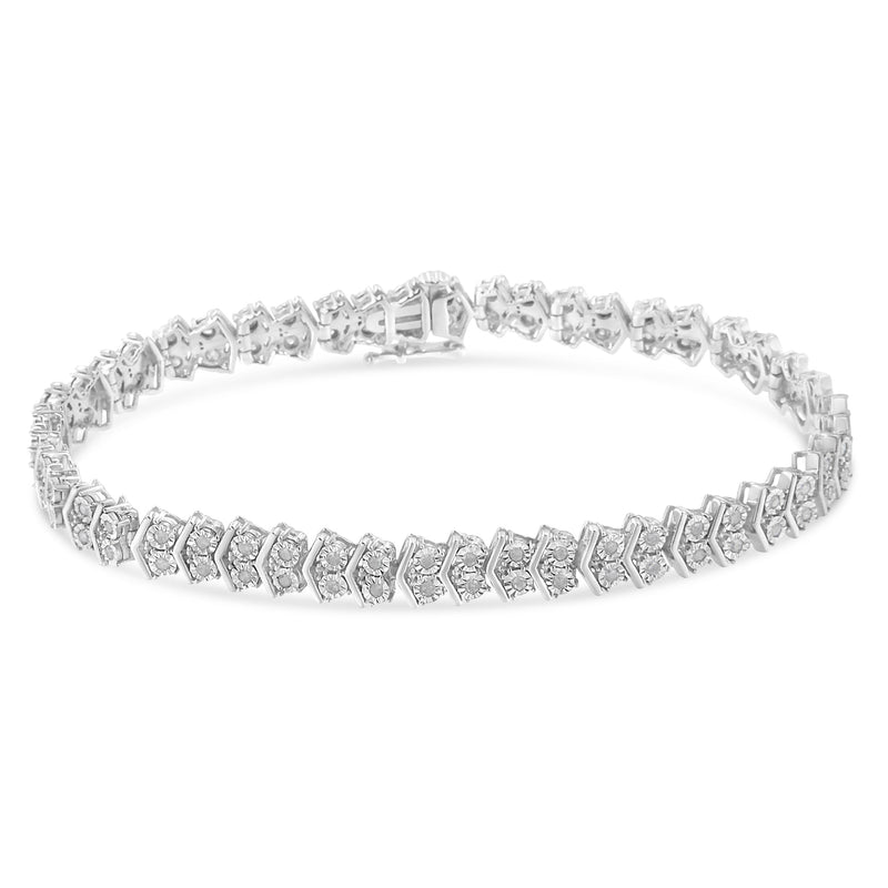 Bids.com .925 Sterling Silver 1.0 Cttw Chevron 2 Stone Arrow Link Tennis Bracelet (I-J Color, I3 Clarity) - 7â€ Bracelets