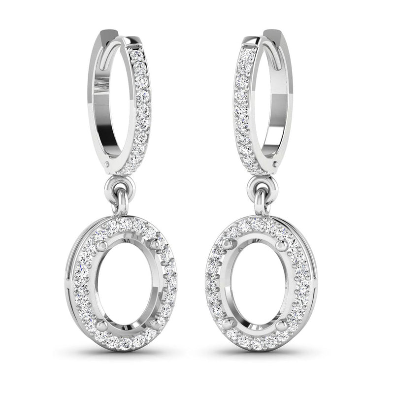 Bids.com 0.32 Carat Genuine White Diamond 14K White Gold Semi Mount Earrings - holds 8x6mm Oval Gemstones Earrings