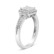 Bids.com .925 Sterling Silver 1/4 Cttw Princess-cut Diamond Composite Ring with Beaded Halo (H-I Color, SI1-SI2 Clarity) - Size 7 Rings