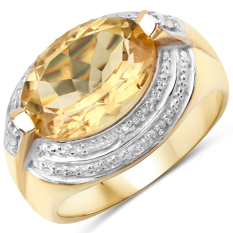 Bids.com 4.56 Carat Genuine Citrine and White Diamond .925 Sterling Silver Ring Rings
