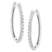 Bids.com 14K White Gold 2.0 Cttw Round Brilliant Cut Diamond Oblong Hinged Leverback Hoop Earrings (I-J Color, I1-I2 Clarity) Earrings