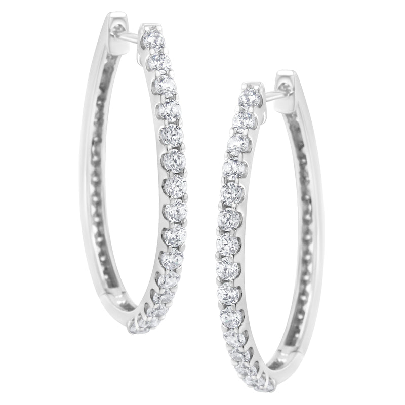 Bids.com 14K White Gold 2.0 Cttw Round Brilliant Cut Diamond Oblong Hinged Leverback Hoop Earrings (I-J Color, I1-I2 Clarity) Earrings