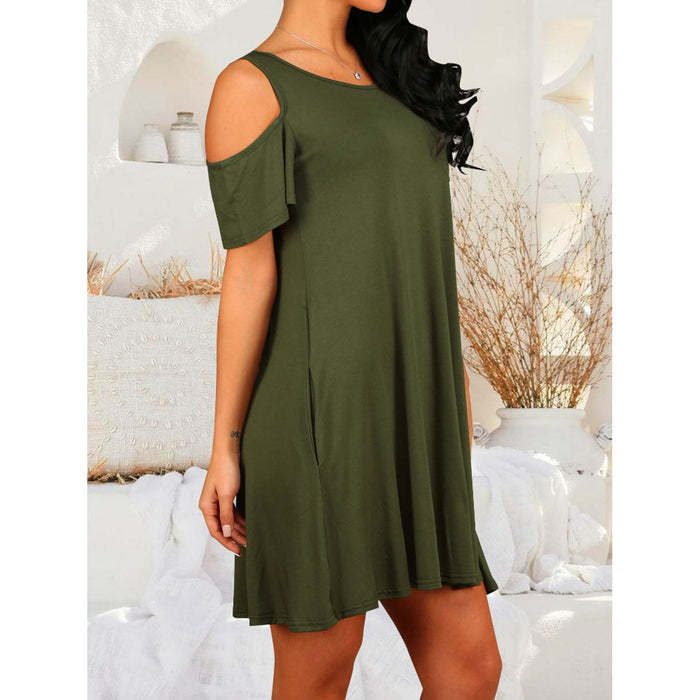 Round Neck Cold Shoulder Short Sleeve Dress