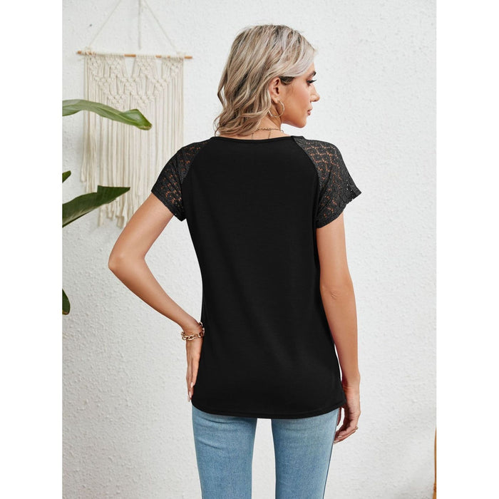 Lace Detail Round Neck Short Sleeve T-Shirt