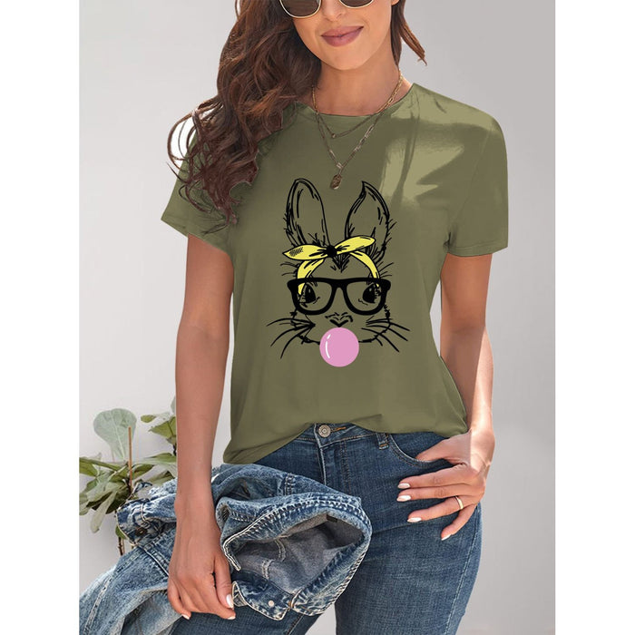 Rabbit Graphic Round Neck Short Sleeve T-Shirt