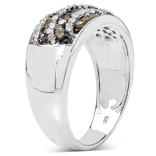 Bids.com 0.64 Carat Genuine Champagne Diamond & White Diamond .925 Sterling Silver Ring Rings