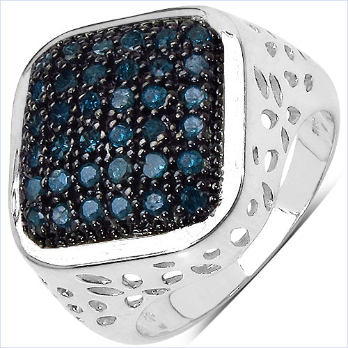 Bids.com 0.54 Carat Genuine Blue Diamond .925 Sterling Silver Ring Rings