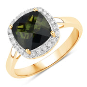 Bids.com 2.64 Carat Genuine Green Tourmaline and White Diamond 14K Yellow Gold Ring Rings