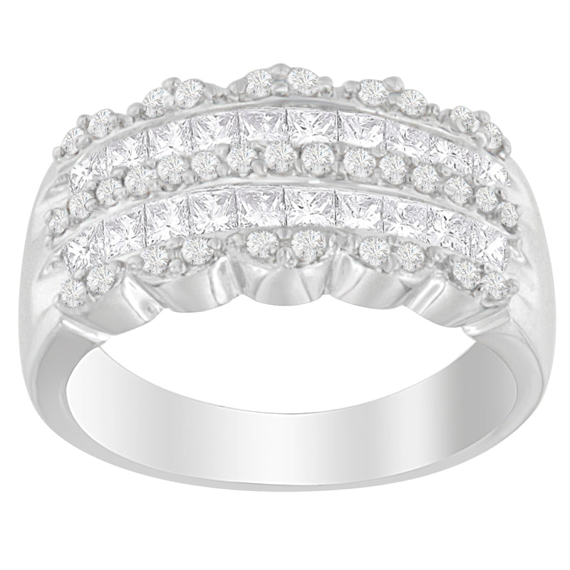 Bids.com 14K White Gold 1 1/7ct. TDW Round and Princess-Cut Diamond Ring(H-I, SI2-I1) Rings