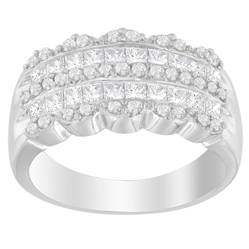 Bids.com 14K White Gold 1 1/7ct. TDW Round and Princess-Cut Diamond Ring(H-I, SI2-I1) Rings