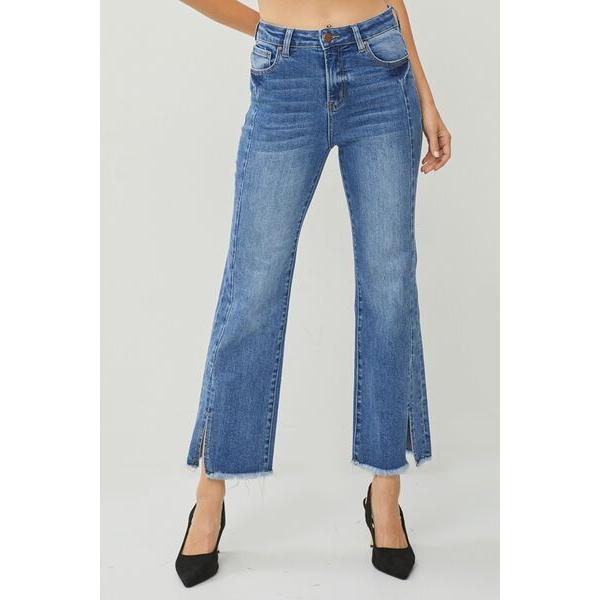 RISEN High Waist Raw Hem Slit Straight Jeans