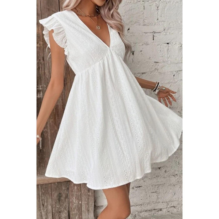 Eyelet Ruffled Cap Sleeve Mini Dress