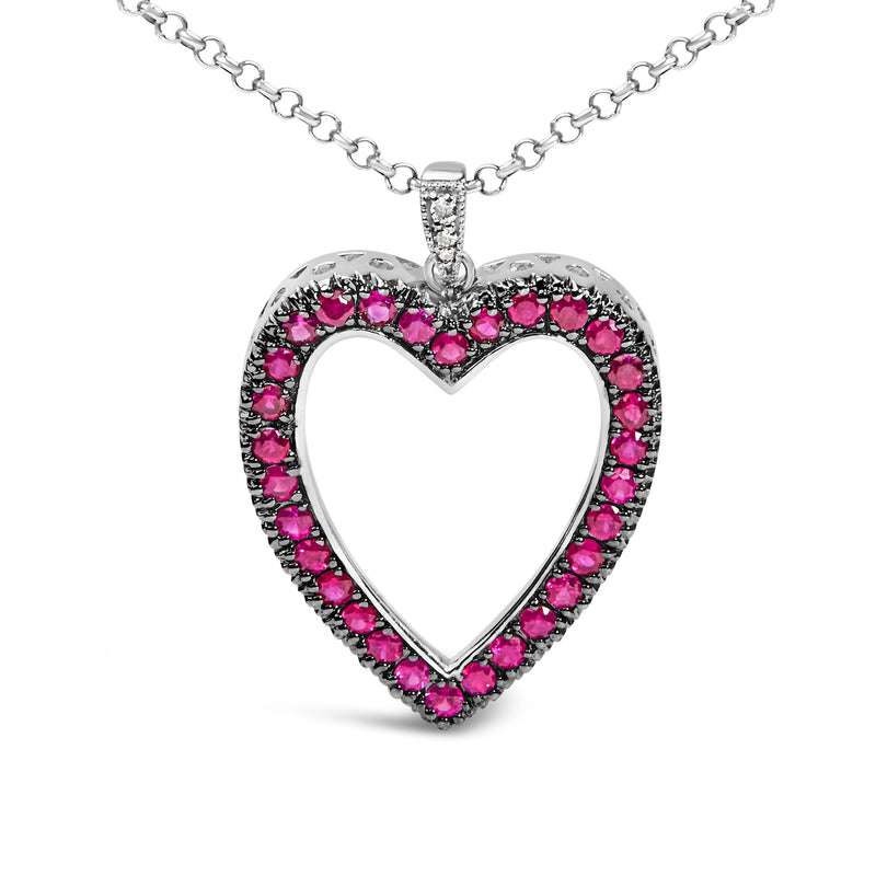 Bids.com 18K 1/3 Cttw Diamond and Red Ruby Open Heart with Black Rhodium 18" Pendant Necklace (G-H Color, VS2-SI1 Clarity) Necklaces