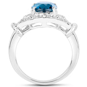 Bids.com 3.26 Carat Genuine London Blue Topaz & White Diamond .925 Sterling Silver Ring Rings